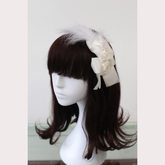 Souffle Song White Feather Rose  Headbow